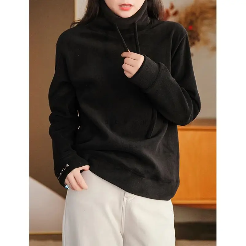 Autumn Winter Women\'s Clothing Turtleneck Drawstring Solid Color Pullover Long Sleeve Hoodies Casual Fashion Office Lady Tops