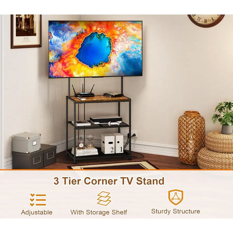 

Inch to 50 Inch Floor Small Corner TV Stand with Storage Shelves for Living Room Bedroom, Universal Floor Television Stands with