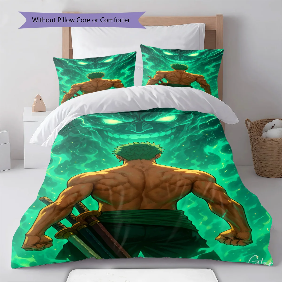 One Piece Luffy Laughing Big Eyes Bedding Set Anime Duvet Cover Polyester Soft Comforter Set -QJY