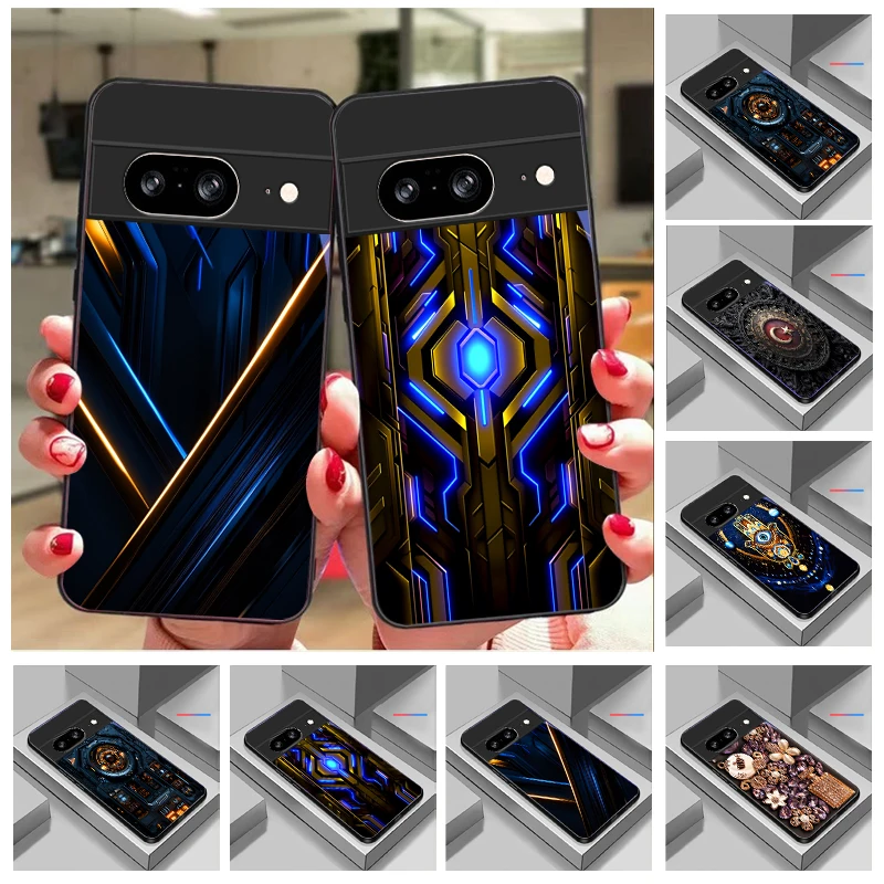 

Blue Gold Matrix Diagram For Google Pixel 10 Pro XL Pixel 8 7 9 10 Pixel 9 Pro XL Pixel 8a 7a Pixel 7 Pro Black Glass Phone Case