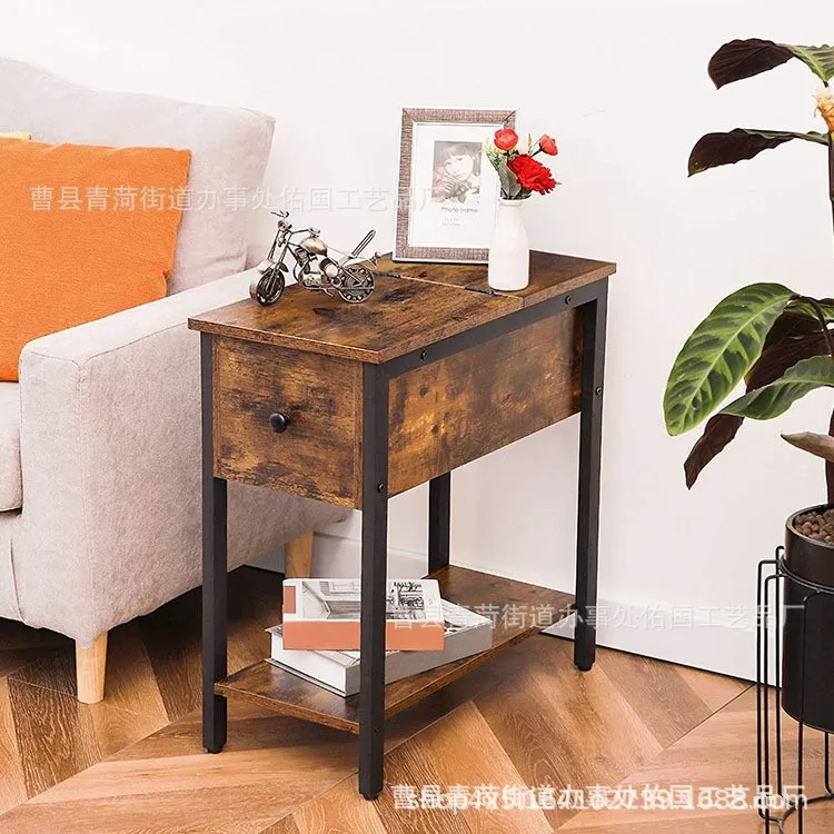 Wholesale bedside table wrought iron paint bedside table bedroom locker wooden e****mical Nordic two-layer storage cabinet