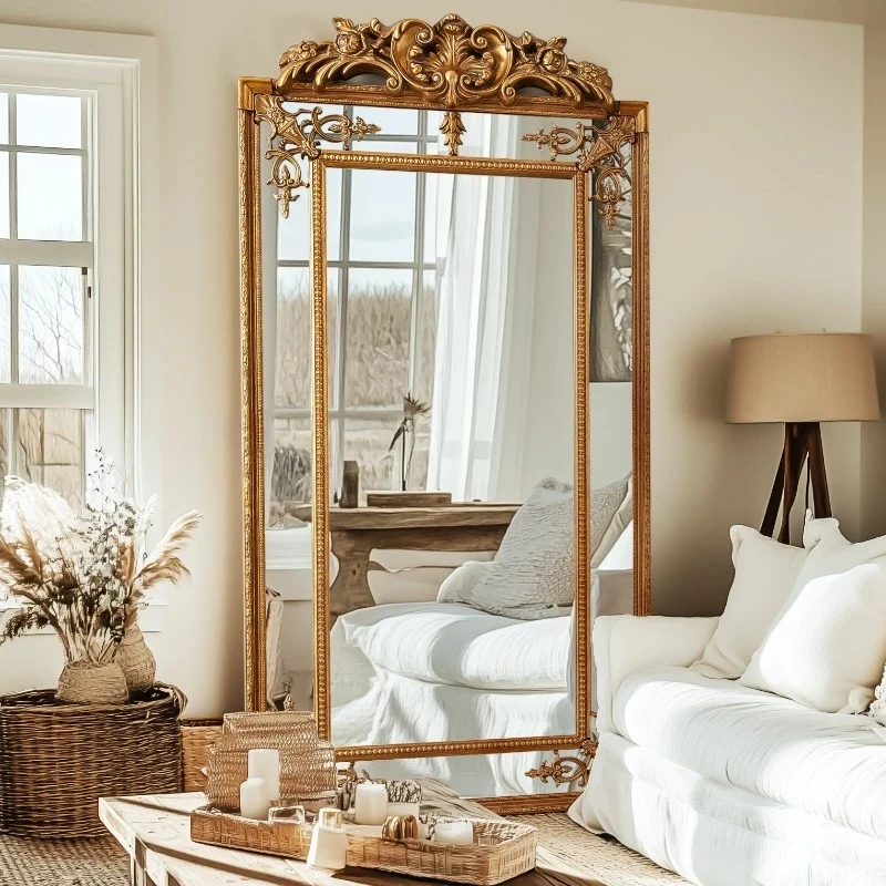 Retro Large Floor Wooden Frame French Art Decorative Room Bedroom Drsing Mirror
