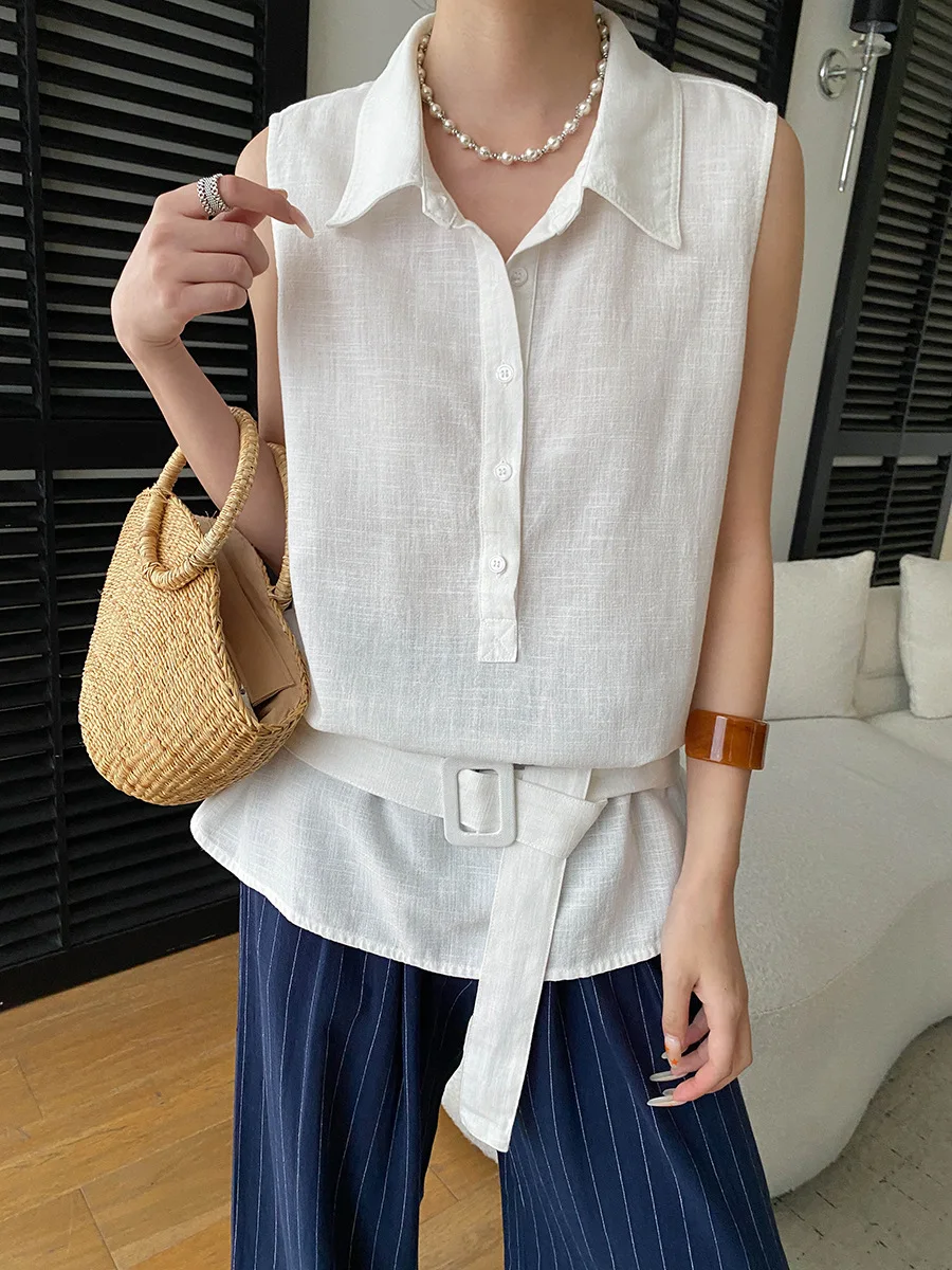 Sommerliches Damen-Tanktop mit einfarbigem Kragen und lockerem Schnitt am Bund – Detail 6