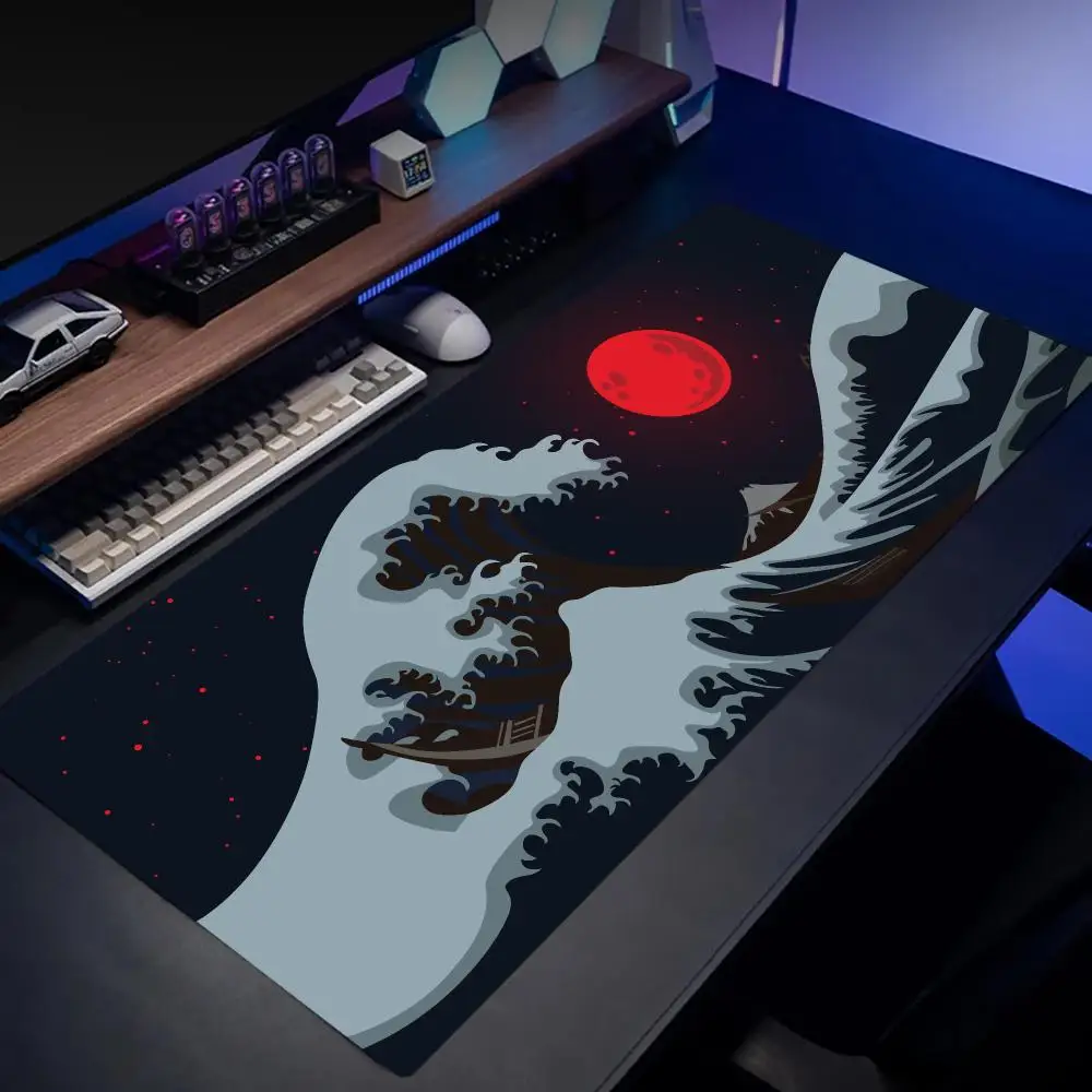 Blood Moon Great Wave Mouse Pad Large Set Up Office Decor Gaming Setup Decoration Carpet Desk Decorating Supplies Rug Desk Mats
