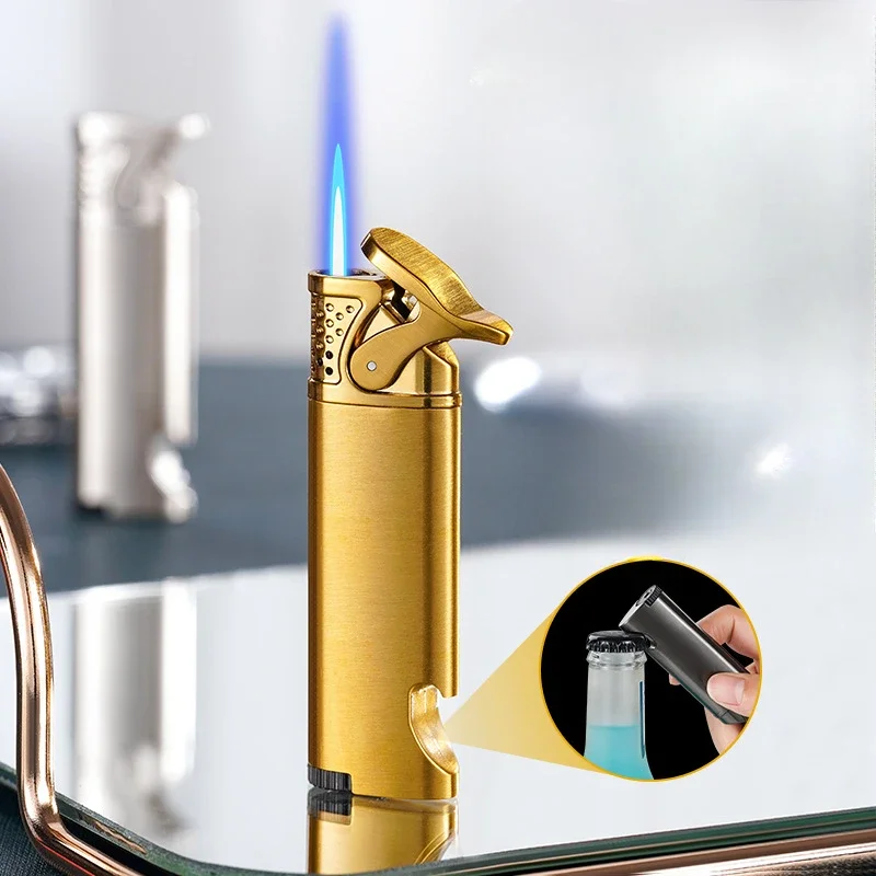 

Металлическая многофункциональная открывалка для бутылок, ветрозащитная зажигалка с струйным пламенем, видимое окно, портативная турбинная горелка, мини-зажигалка, подарок для курения