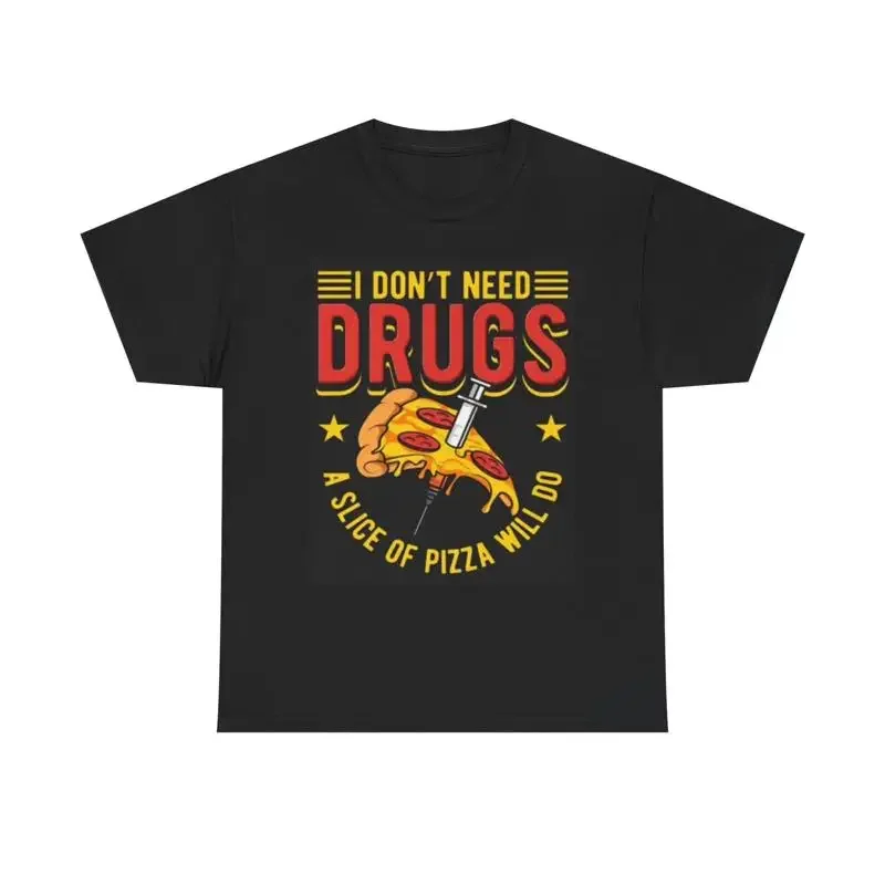 Pizza Is My Drug Lustiges T-Shirt im Retro-Stil aus schwerer Baumwolle