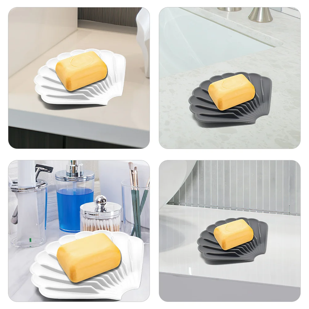 

4Pcs Modern Shell Style Silicone Soap Dish with Fast Drainage Function for Bathroom Shower Sink Soap Holder Tray Container