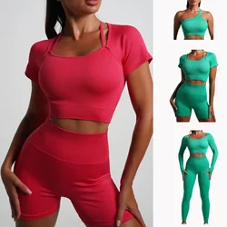 Yoga SexyTop Long Sleeve Shirt Bra Vest Shorts Sports Suits Women's Sportswear Women Fitness Gym Clothing TrackSuit Workout Sets