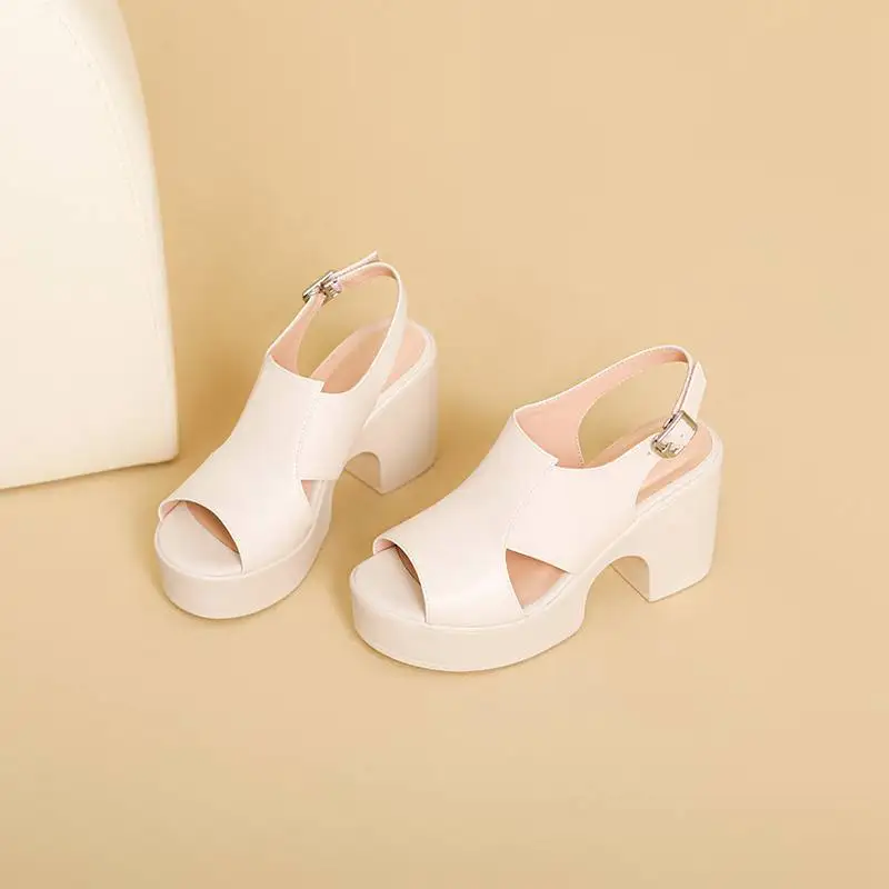 Krazing Pot Full Grain Leather Super High Heels Peep Toe Buckle Straps Summer Luxury Elegant Platform Pink Modern Women Sandals