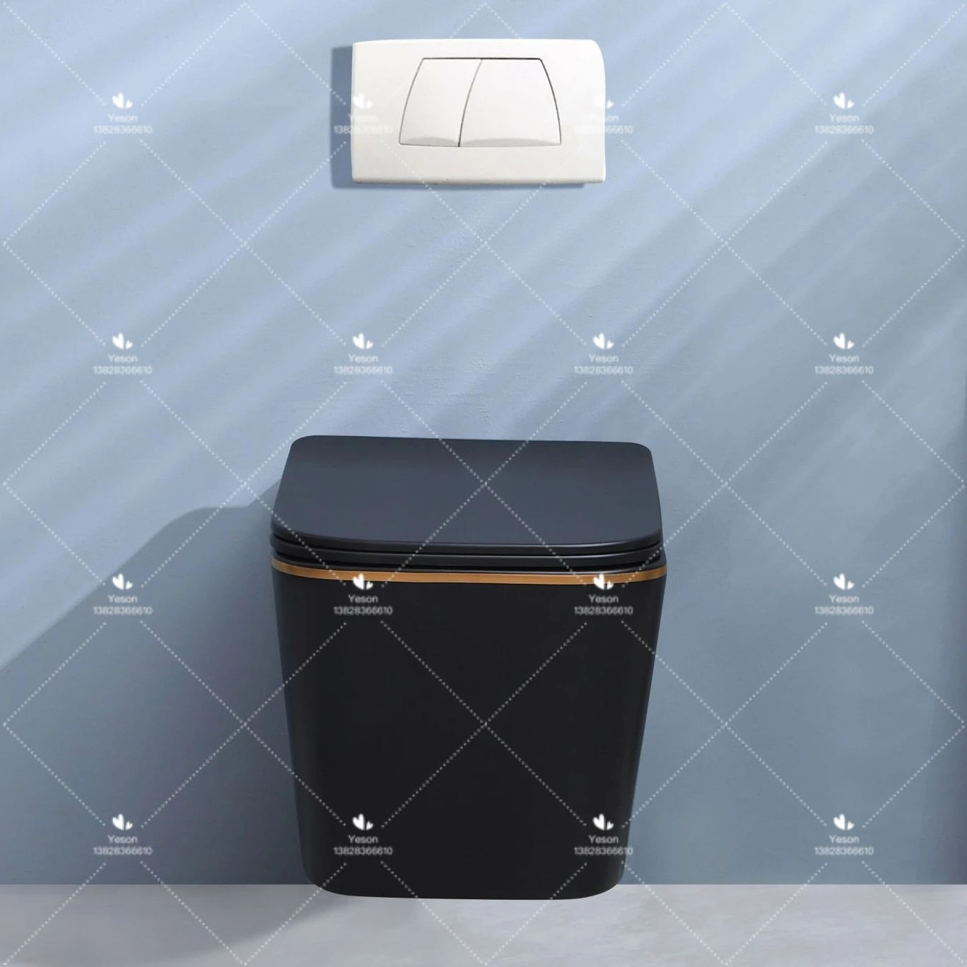 Modern Square Wall Mounted Toilet Black and Gold Ceramic Hanging Inodoro with Concealed Tank Bathroom Water Closet Commode