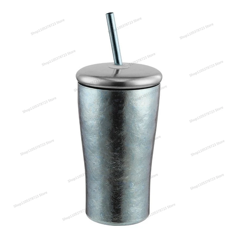 Pure Titanium Water Cup Titanium Crystal Double Drink Coffee Cup Pure Titanium Ice Flower Heat Insulation High Value with Straw