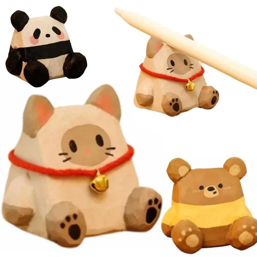 مصغرة لطيف الحيوان حامل قلم سطح المكتب الحلي الحرف اليدوية قلم رصاص واحد عرض موقف منحوتة باليد قلم واحد الراحة