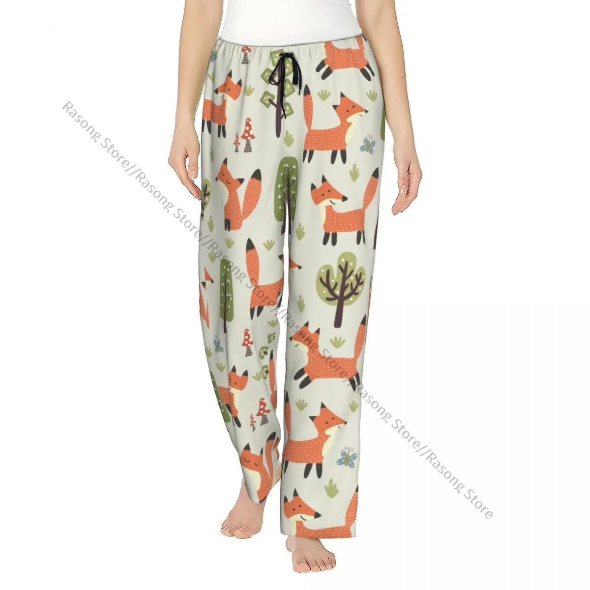 

Cute Little Fox And Forest Tree Pajama Pants for Women Soft Sleep Pants with Elastic Waistband