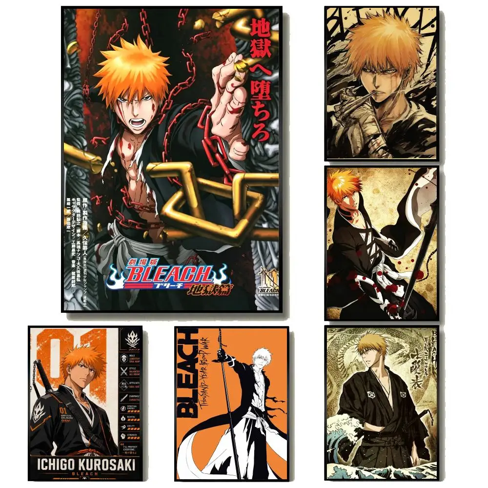 B-Bleach Ichigo Kurosaki Poster Modern Minimalist Wall Art Prints for Home Decor Interior Bedroom Living Room