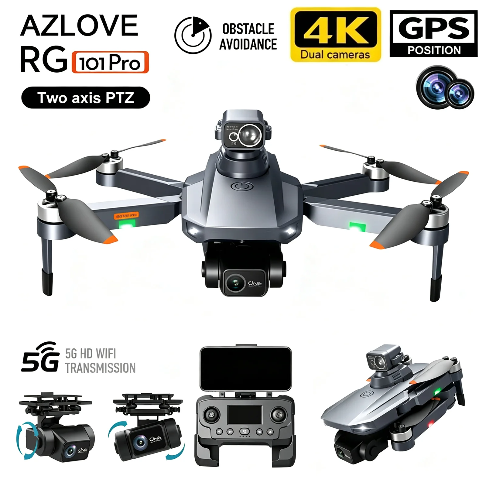 RG101 PRO GPS Drone Professional 4K HD Dual Cameras UAV Brushless 360° Omnidirectional Obstacle Avoidance Foldable RC Quadcopter