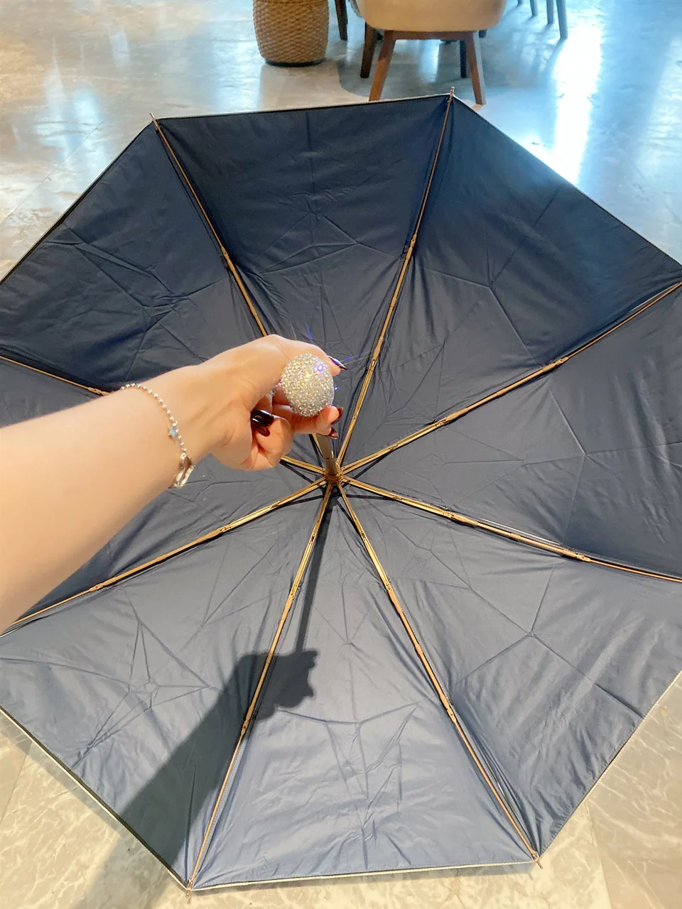 8 Ribs Double Layer Anti-UV Umbrella Rhinestones Sunscreen Sunny Rain Umbrella Anti-ultraviolet Triple-fold Portable for Women