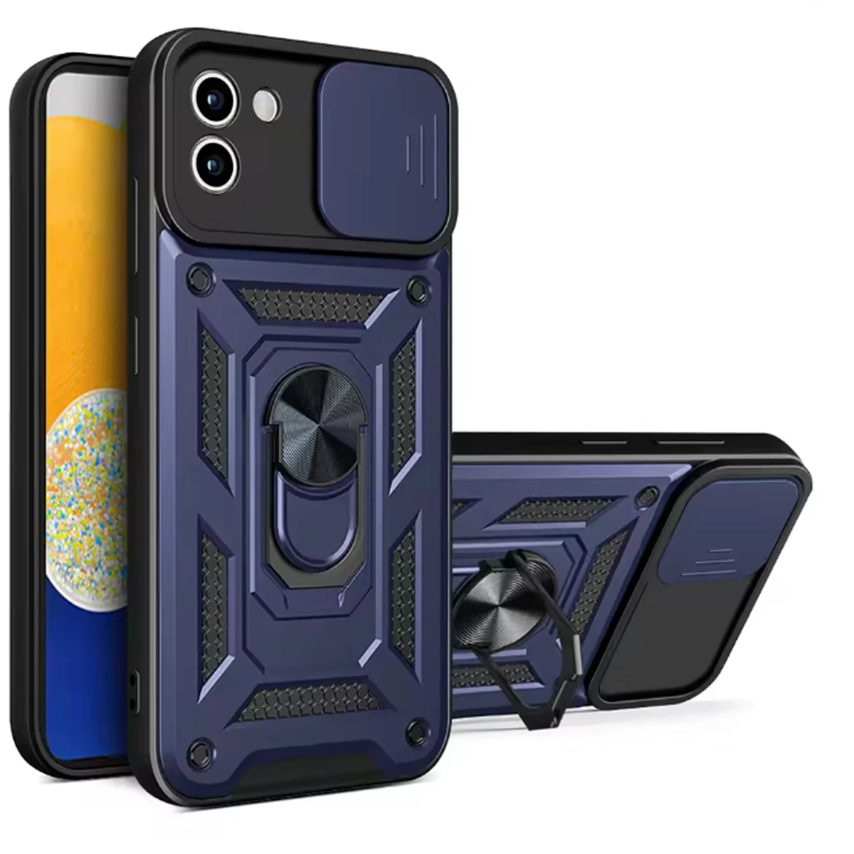 for OnePlus Nord N200 5G Case with HD Screen Protector with Slide Camera Cover, Atump 360° Rotation Ring Kickstand [Military Gra