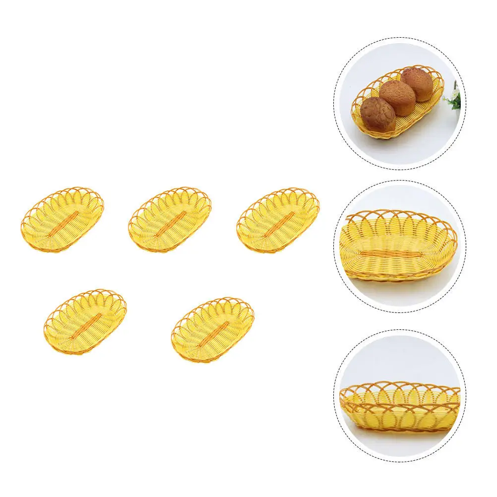 5Pcs Hotpot Basket Simulation Rattan Storage Basket Multipurpose Bread Fruit Snack Container Desktop Organizer Handmade Storage
