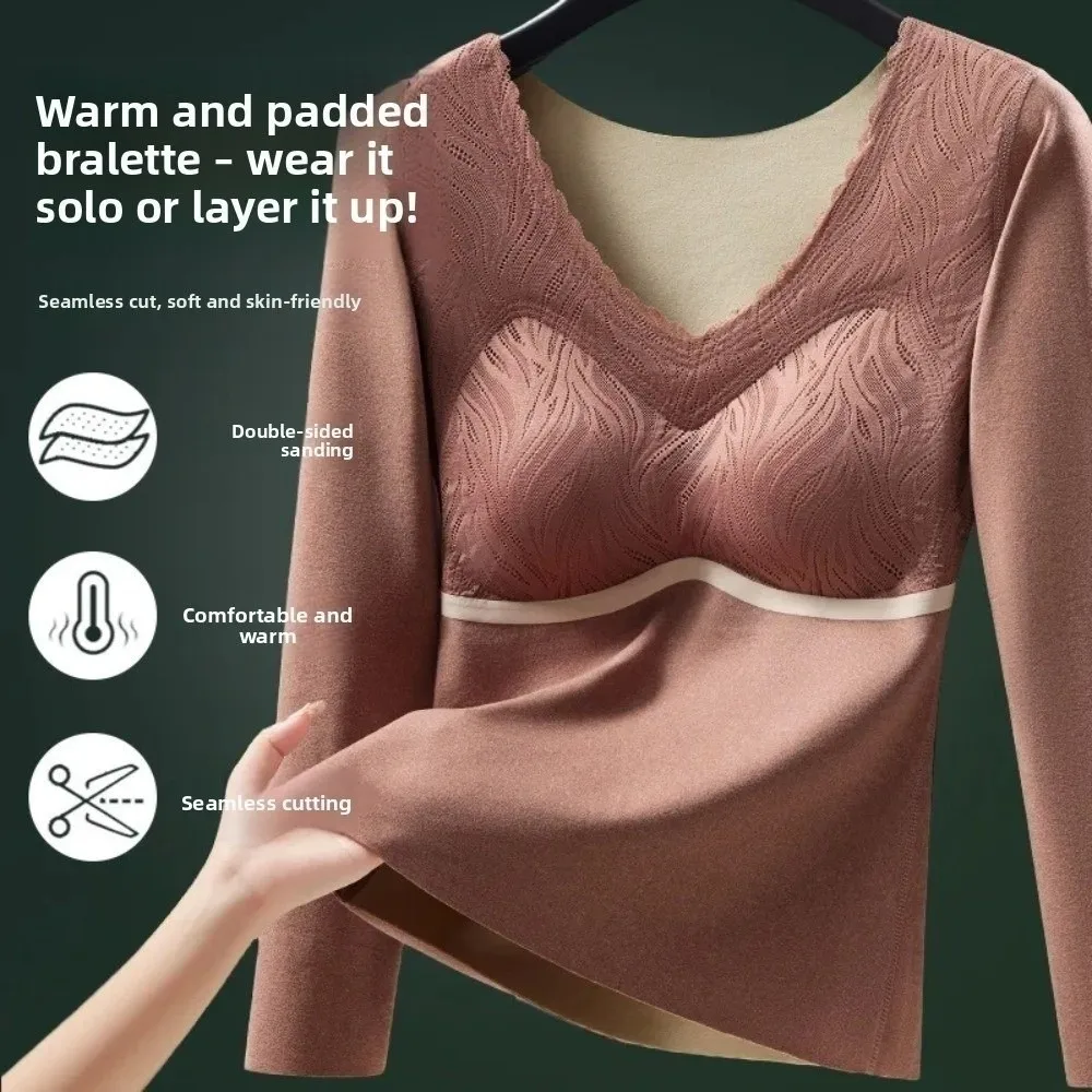 

Keep Warm Large Size Women Thermal Clothes Warm Tops U Round Neck Thermal Underwear Invisible Feel Heating Warmth Long Tops Lady