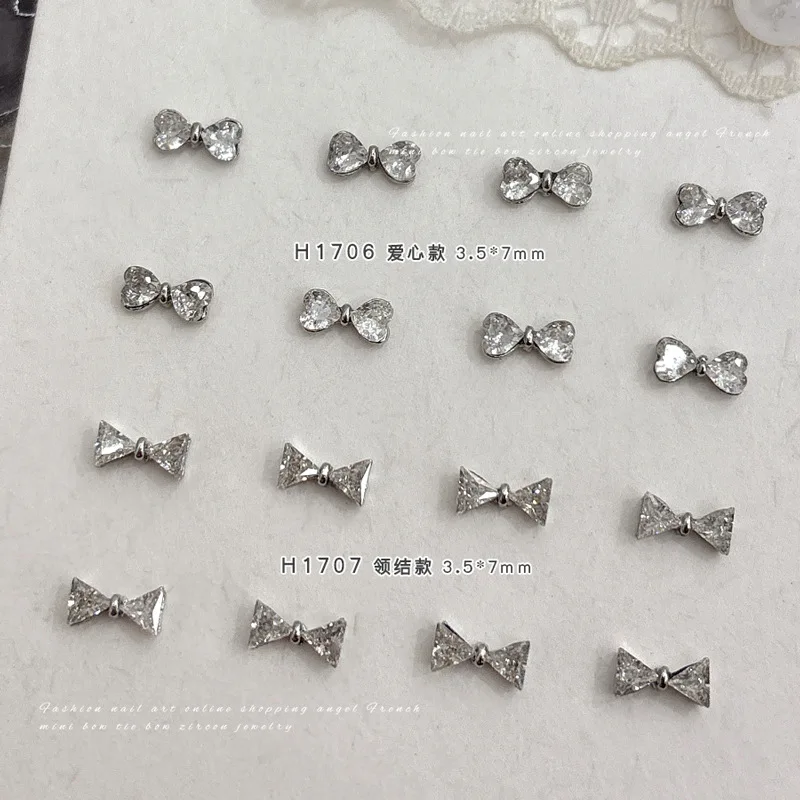 5 قطعة Bowknot الفضة الصغيرة حجر الراين الفرنسية الشريط ربطة القوس فيونكة القلب سبيكة كومة الحفر مسمار الفن زينة DIY بها بنفسك مانيكير اكسسوارات