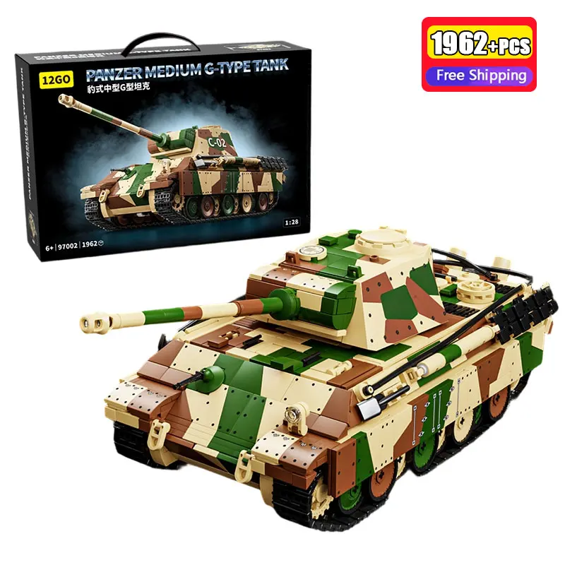 

97002 1962Pcs WWII German Panther G Tank Building Blocks Military Army Tank Model Bricks Educational DIY Toys for Boys Gifts