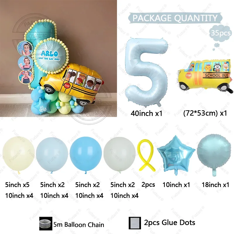 35 قطعة من بالون حافلة العودة إلى المدرسة، مجموعة بالونات عيد ميلاد للأطفال باللون الأزرق، لوازم مهرجان السيارات على شكل حيوانات كرتونية لتزيين الحفلات