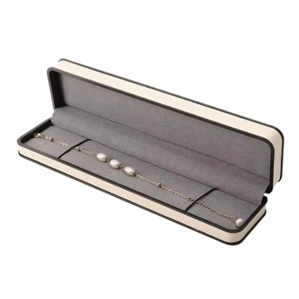 Modern Rectangular PU Jewelry Box Round Corner Black Edge Flap Jewelry Packaging Boxes Fashion Jewelry Display Box Engagement