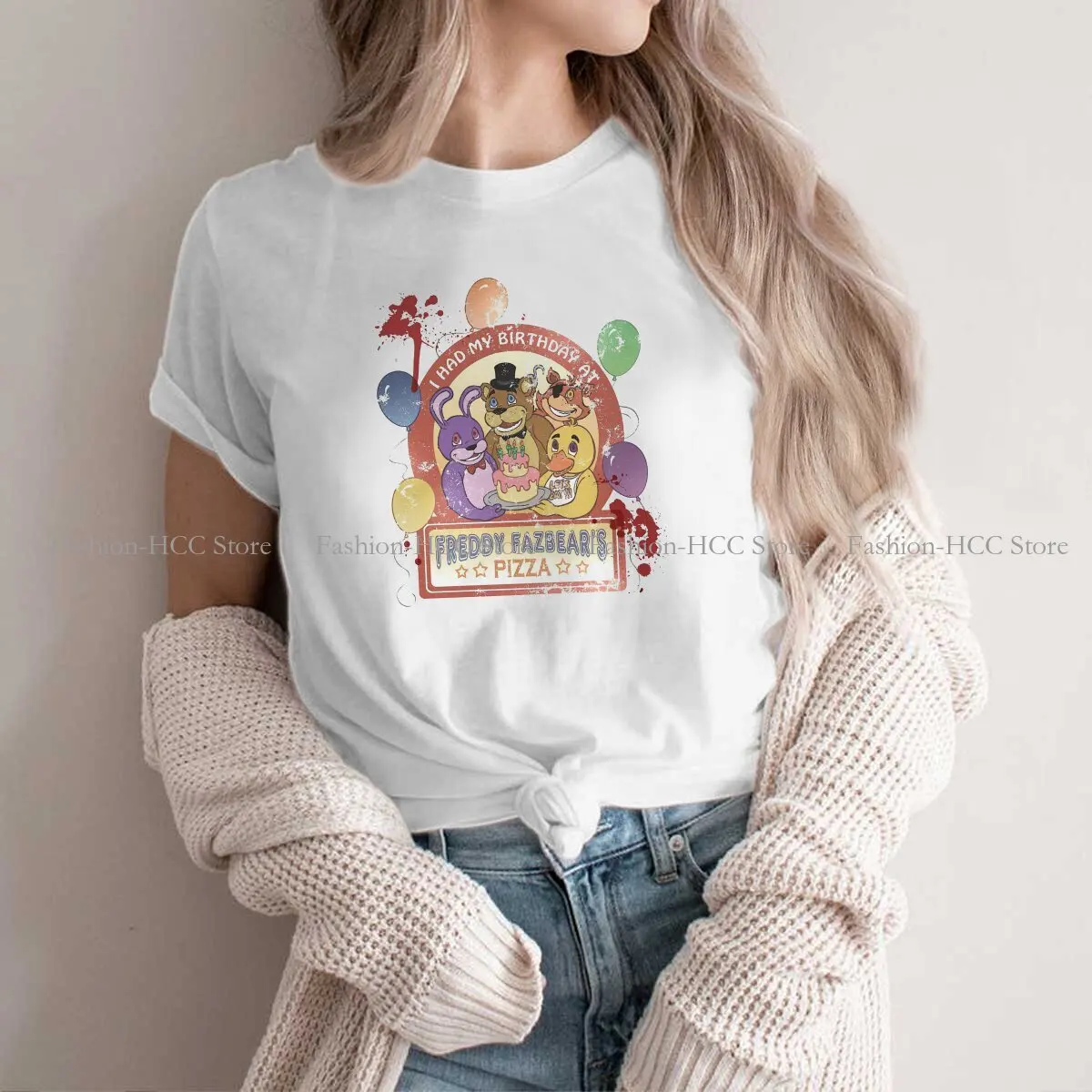 Fnaf Game Polyester TShirt for Women Wash Your Paws Or Else Soft Casual Tee T Shirt Novelty Trendy