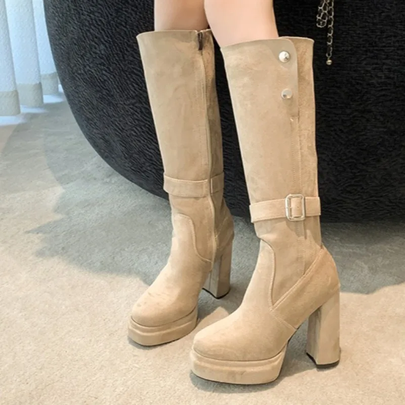 

Women's Winter New Fashion Metal Designer Outdoor Office Ladies High Boots 2025 Daily Shopping Retro Solid Color Knight Boots
