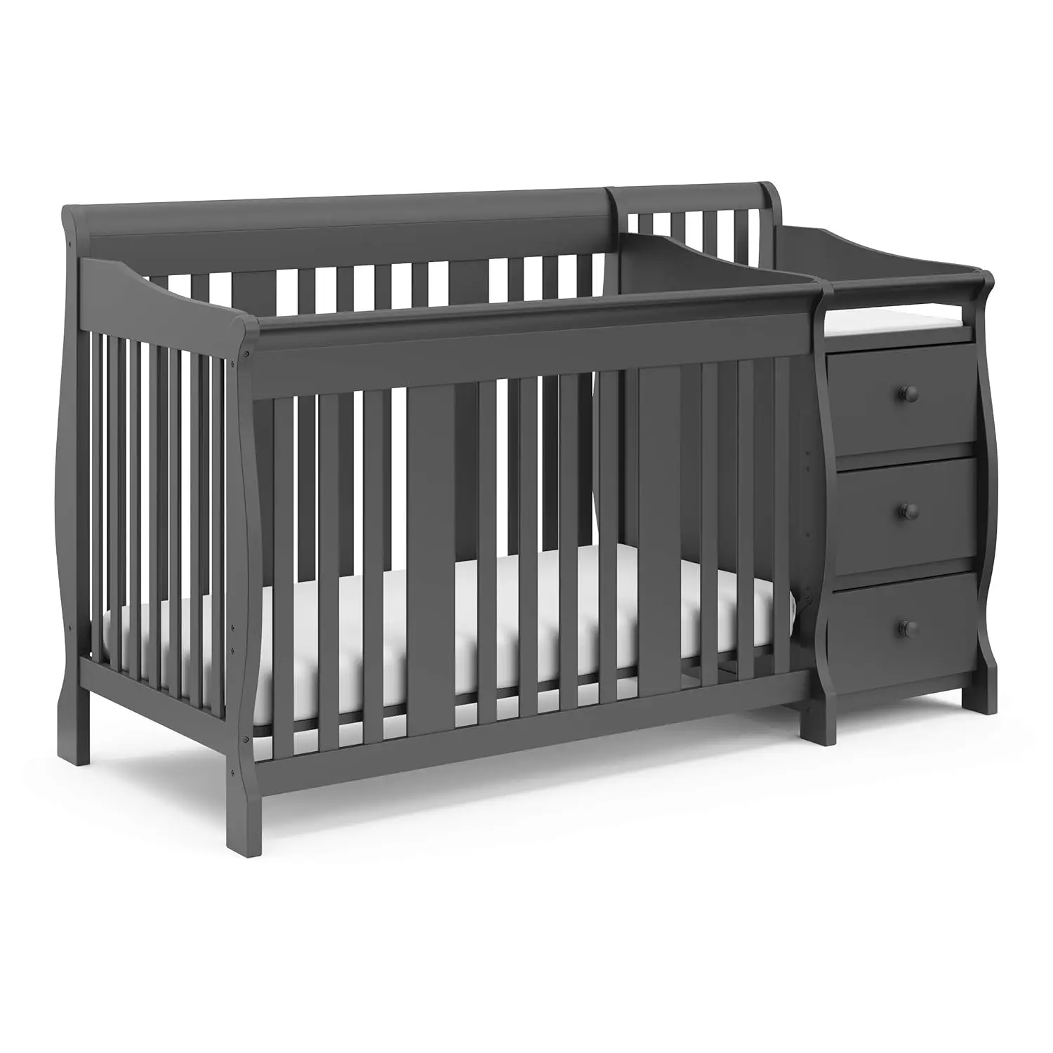 

Storkcraft Portofino 5-in-1 Convertible Crib and Changer (Gray) – Crib and Changing Table Combo with Drawer, Converts toddler