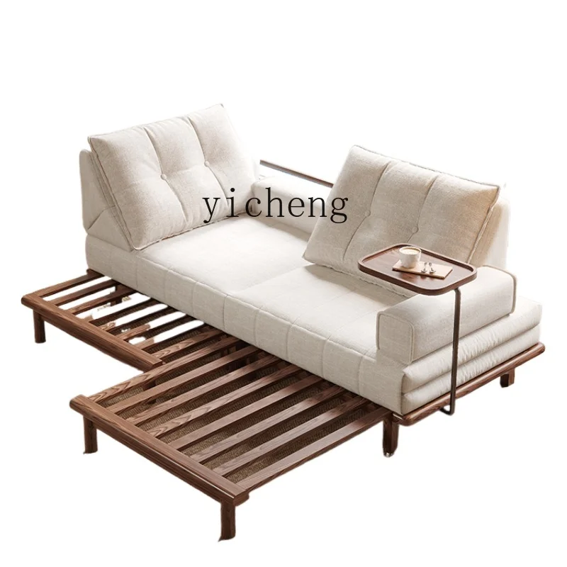 V5.9  Cotton Linen Solid Wood Sofa Bed Foldable Dual-Purpose Sitting and Lying Retractable Bed Small Apartment Double