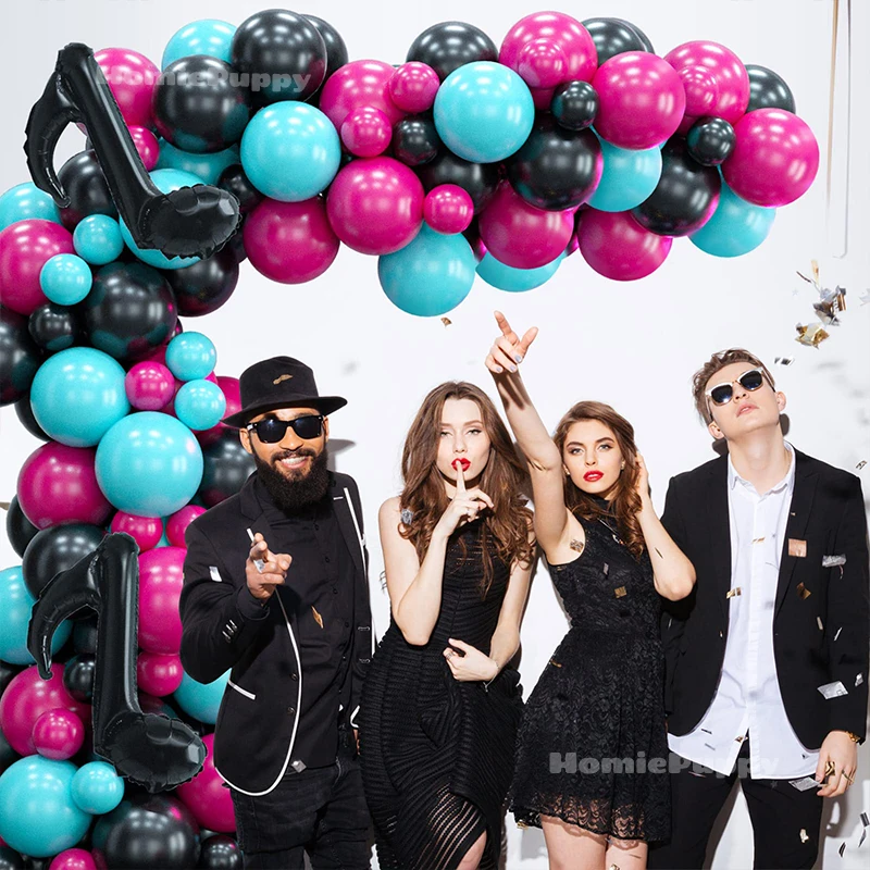 125Pcs Tik Tok Music Themed Balloons Garland Arch Kit DIY Rose Red Black Balloon Garland Kit for Birthday Party Wedding Decor