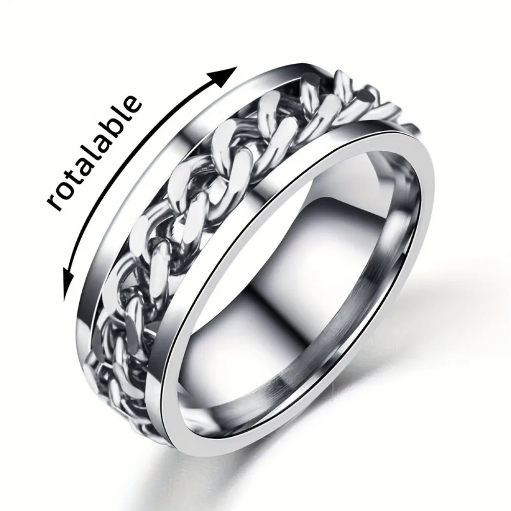 خاتم سلسلة رائع قابل للدوران للرجال، خاتم إصبع كاجوال من الفولاذ المقاوم للصدأ، هدية مجوهرات رائعة للرجال #5
