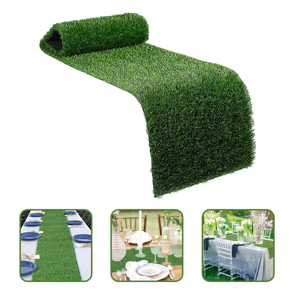 

Mint Green Artificial Grass Table Runner For Party Wedding Banquet Home Decoration Pp Material Foldable Plastic Tablecloth