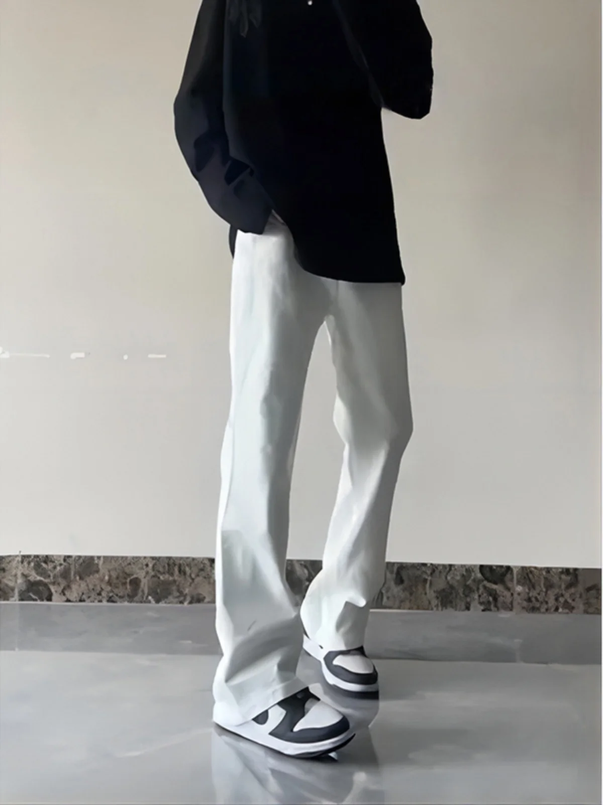 

Модные белые мужские джинсы с поясом, прямого кроя, зауженные, OOTD, CleanFit, американские, слегка расклешенные, из смесового хлопка и полиэстера