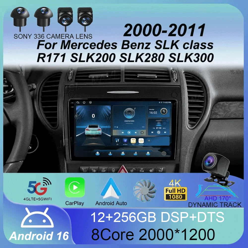 Android 16 Car Radio For Mercedes Benz SLK Class R171 SLK200 SLK280 SLK300 2000-2011 GPS Navigation Multimedia Player Stereo DSP