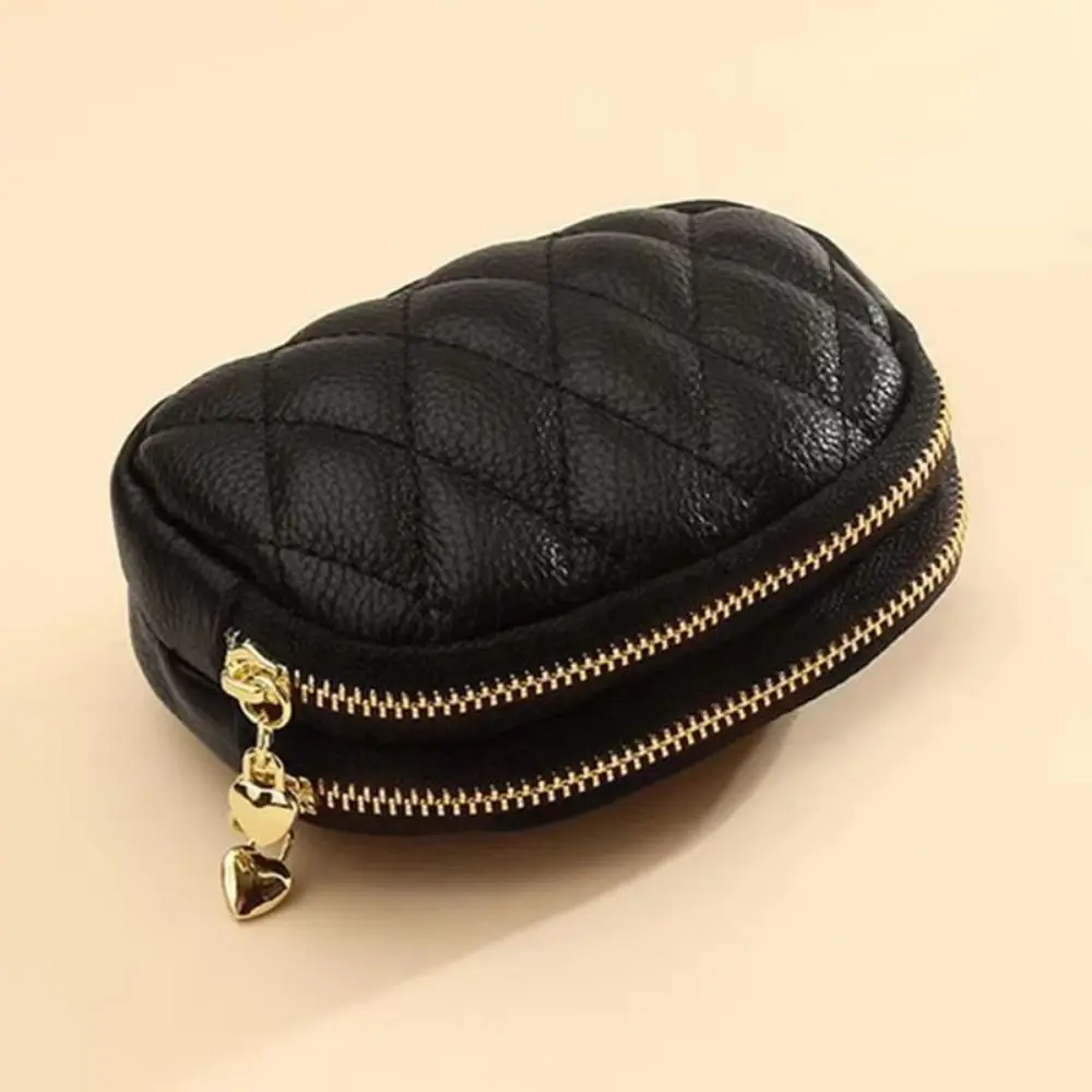 Double-layer Zipper Split Car Key Wallet PU Leather with Key Ring Mini Car Key Bag Large Capacity Small Female Purse Card Holder