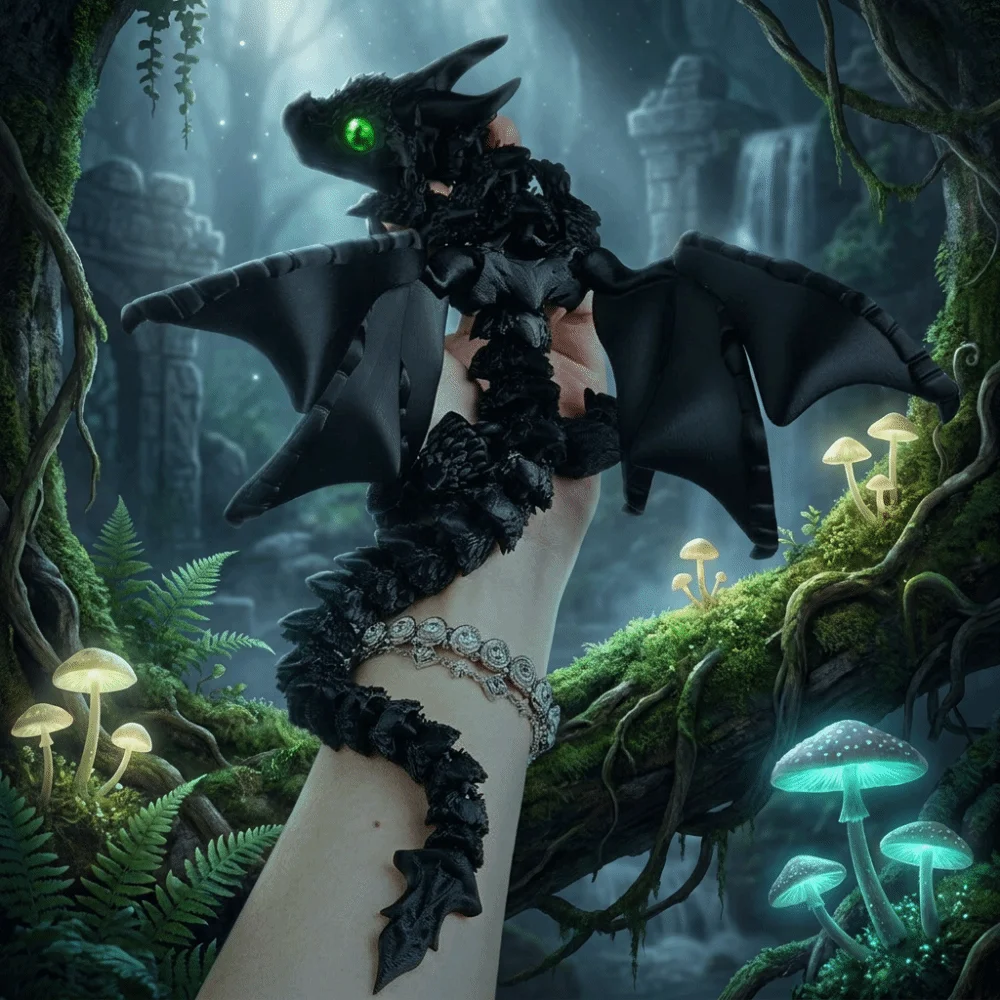 3D Printed Articulated Dragon Multi-Joint Double Horn Dragon Figurine Changing Mysterious Eyes Multi-Color Winged Dragon Model