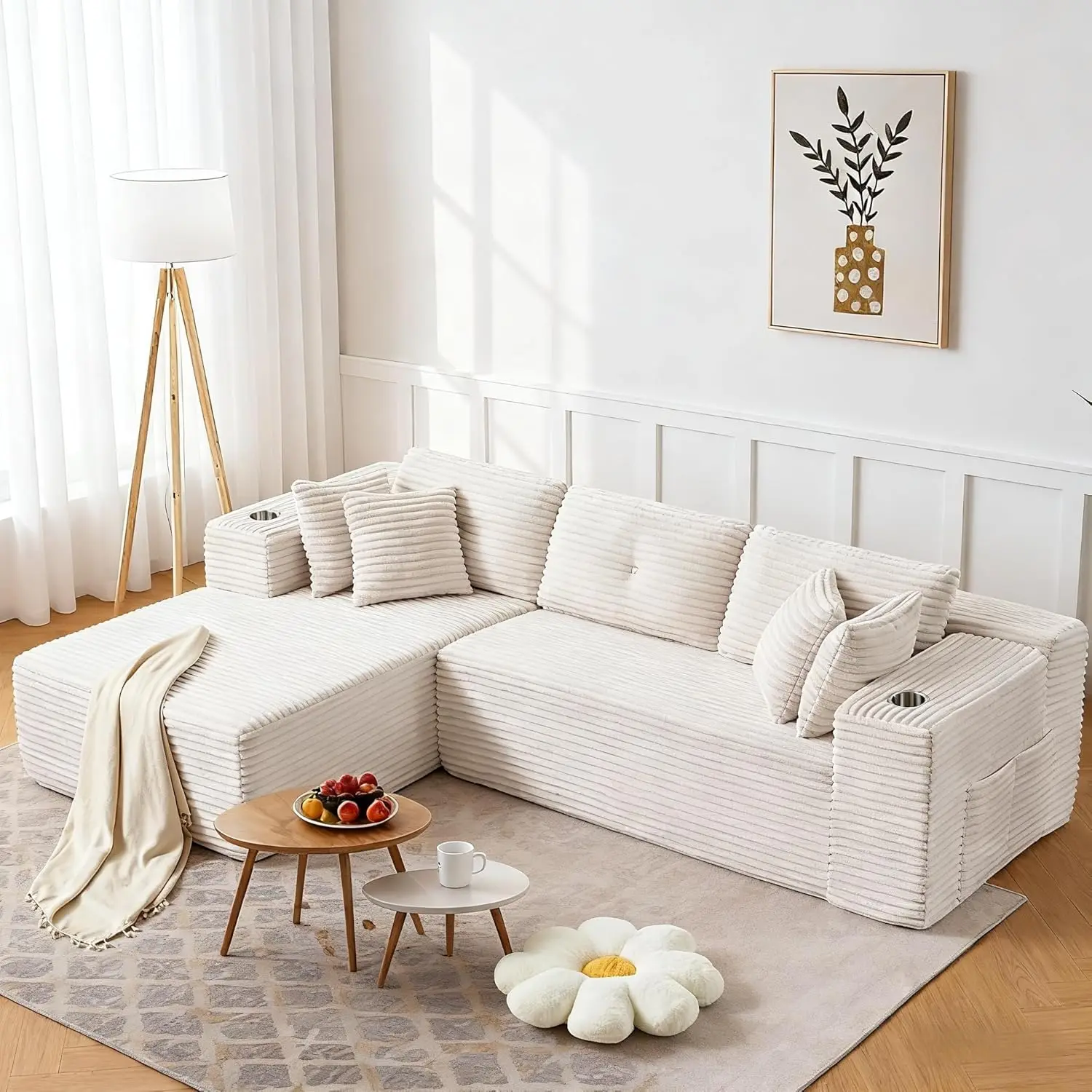 

Modular Sectional Sofa, 105" L Shaped Comfy Cloud Couch with Deep Seat, Boneless Couch for Living Room, 3 Seat Modular Sofa with