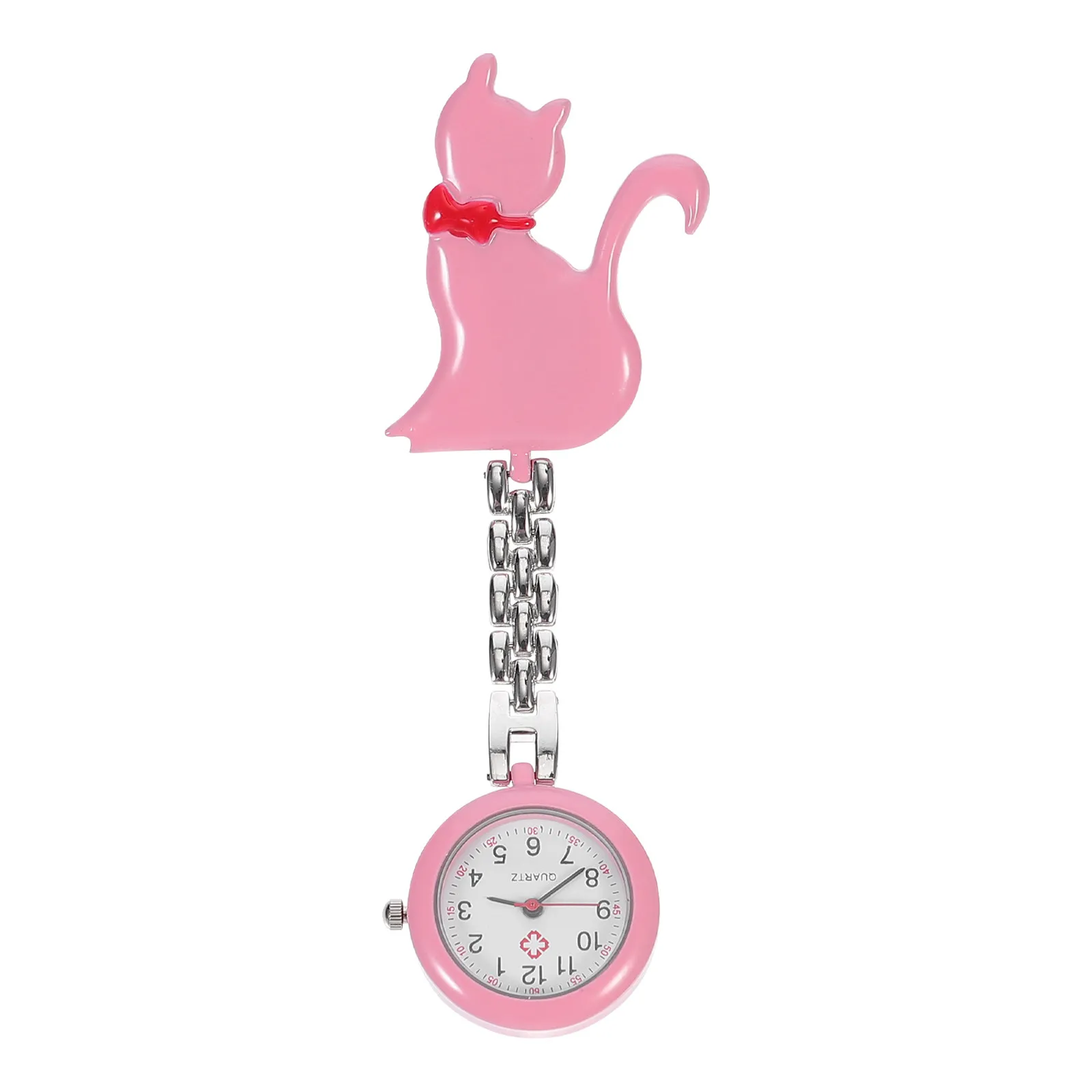 

1Pcs Cute Cat Quartz Pocket Watch for Nurses Elegant Clip-on Hanging Watch with Large Dial Portable Nurse Timepiece
