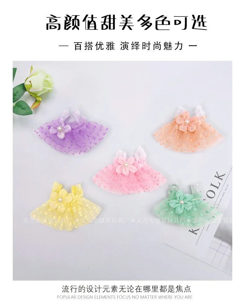 Polka Dot Tulle Doll Dress Flower Bow Mini Skirt For OB11 1/12 BJD 10cm Cotton Plush Doll Dress Up Accessories Only Clothes