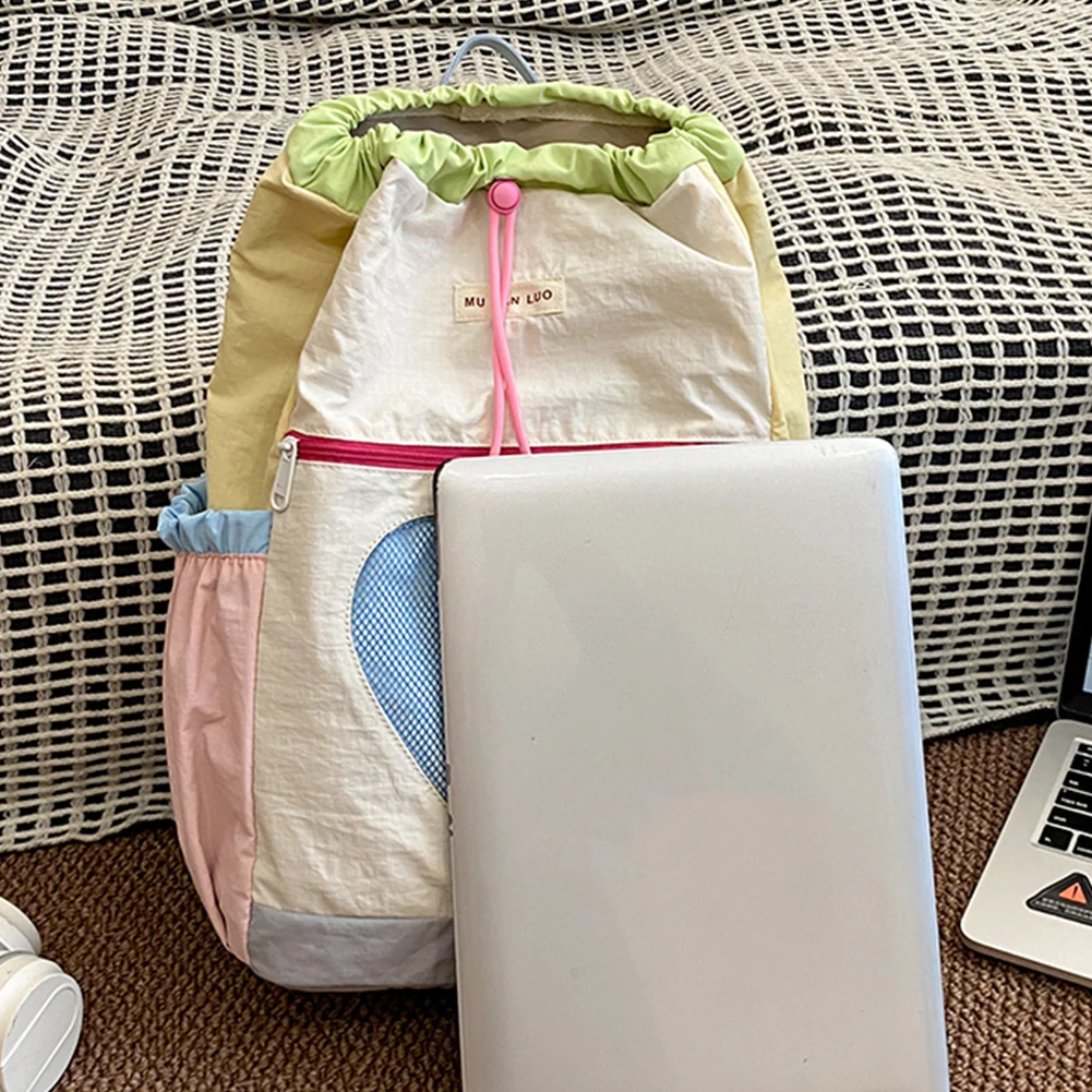 

Рюкзак для женщин и девочек, школьная сумка с цветными блоками, нейлоновый рюкзак для ноутбука на шнурке, регулируемый ремень для школы путешествий