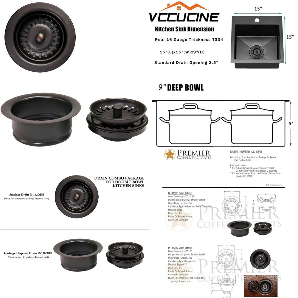 

Oil Rubbed Bronze Double Bowl Kitchen Sink Drain Combination Package with Overflow