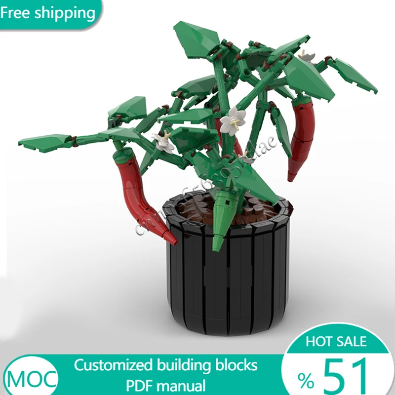

511 шт., цветы, растение чили, MOC, модульный строительный блок, креативный дизайн, обучающая обучающая игрушка, сделай сам, сборная игрушка в подарок