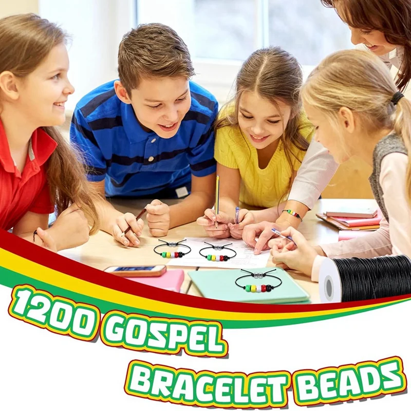 1200 Piece Rescue Project Bracelet Beads Bulk Beads 100 Yards Waxed Cotton String Instructional Craft Kit