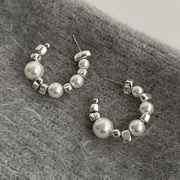 

PONYKISS 925 Sterling Silver Pearl Letter C Stud Earrings for Women Trendy Geometric Fine Jewelry Personality Accessories