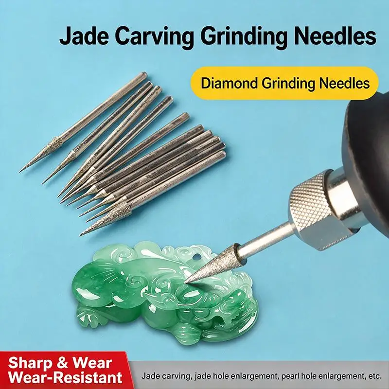 6Pcs 1-4mm Diamond Grinding Head Needle Bits Burrs Engraving Carving Tool 2.35mm Shank Diameter