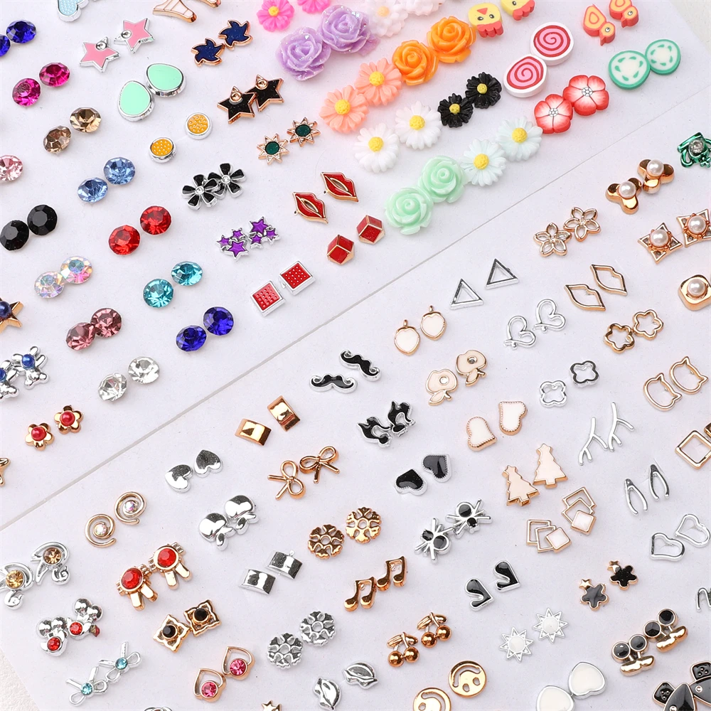 12-100Pairs Trendy Mixed Style Earrings Acrylic Colorful Flower Rhinestone Metal Stud Earrings Set For Women Girls Jewelry Gifts