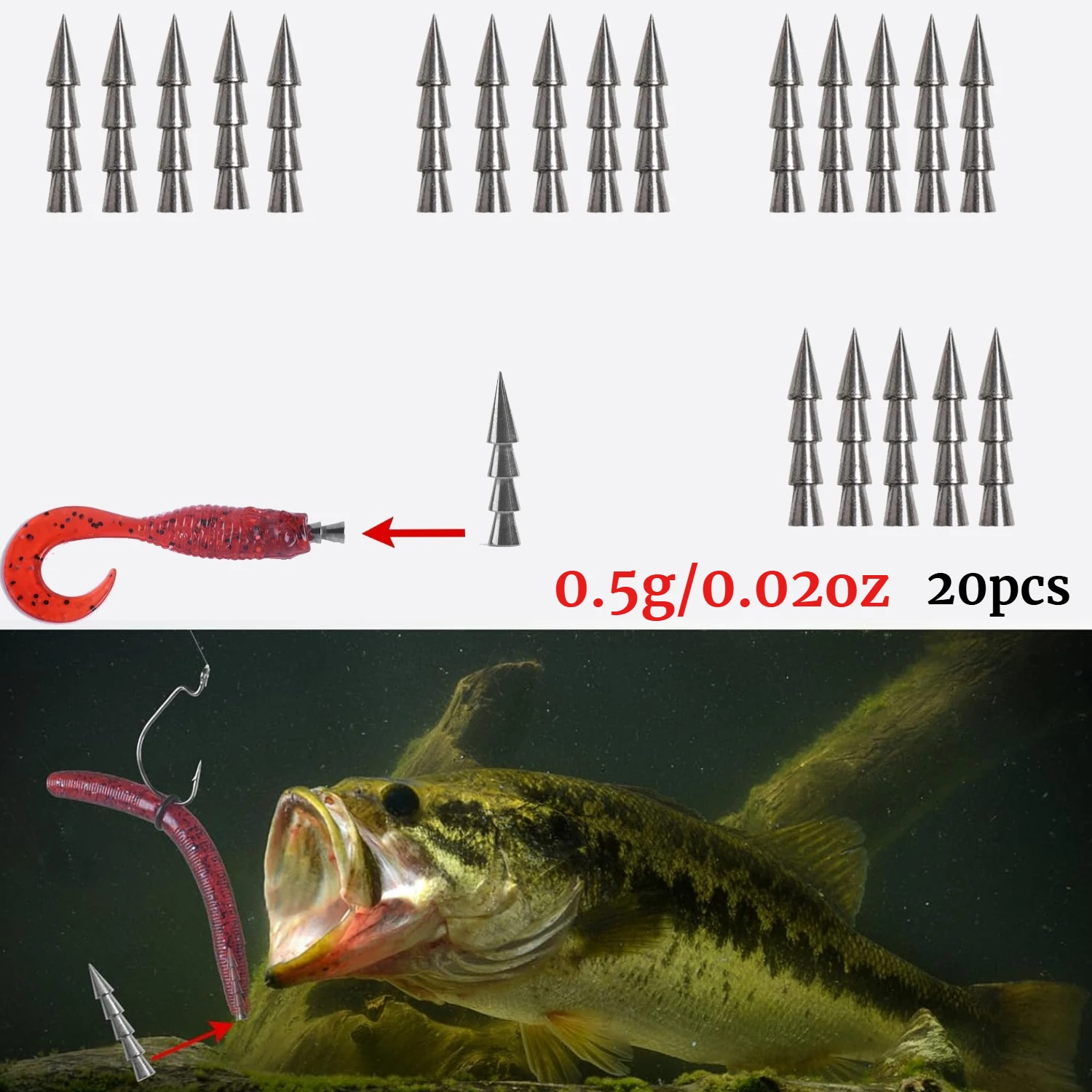 20 Stück/Set Angelblei-Einsätze 0,5g 1g 1,5g 2g Bleigewichte für Wurmköder Angelzubehör