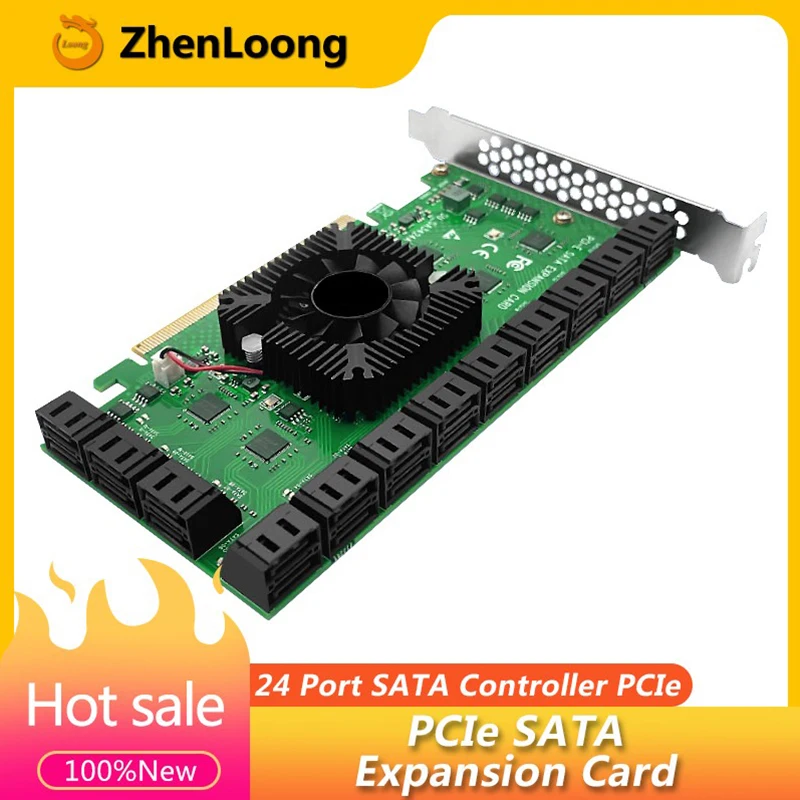 

ZhenLoong Expansion Riser Card 24 Port SATA 3.0 Connector Controller To PCI-E X16 PCIe 4X 6G 6Gbps Adapter